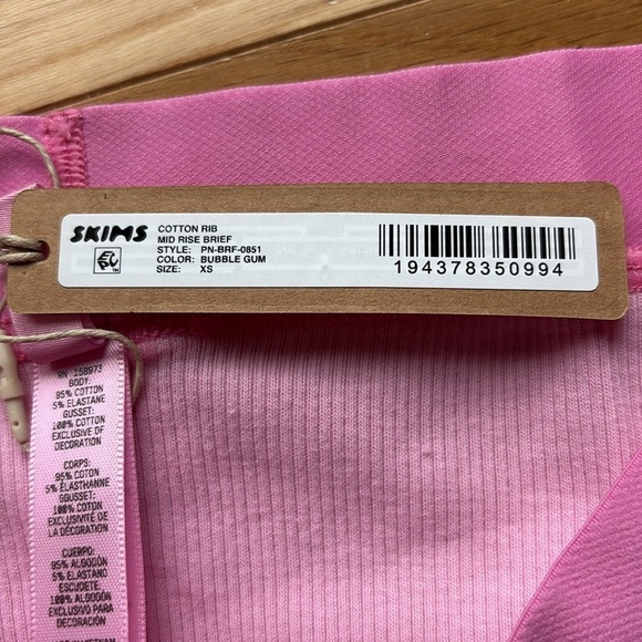 NWT Skims Cotton Rib Mid-Rise Brief Bubble Gum Pink Size XS - Picture 8 of 8